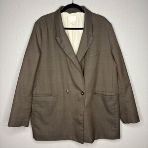 H&M Women's Brown Plaid Blazer- XL